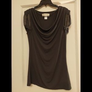 Gray blouse with beaded sleeves